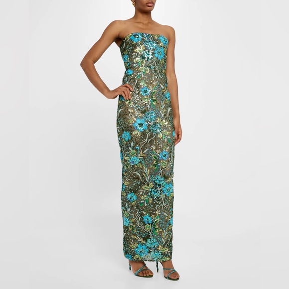 NWT Bronx and Banco Strapless Stretch Sequin Dahlia Maxi Dress Anthropologie - Picture 4 of 10